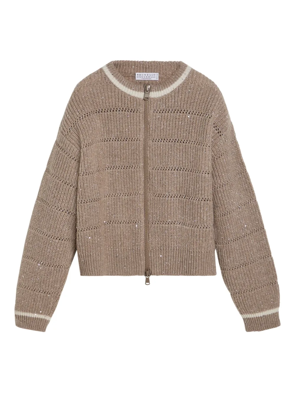 

Кардиган на молнии с пайетками Brunello Cucinelli Kids, коричневый
