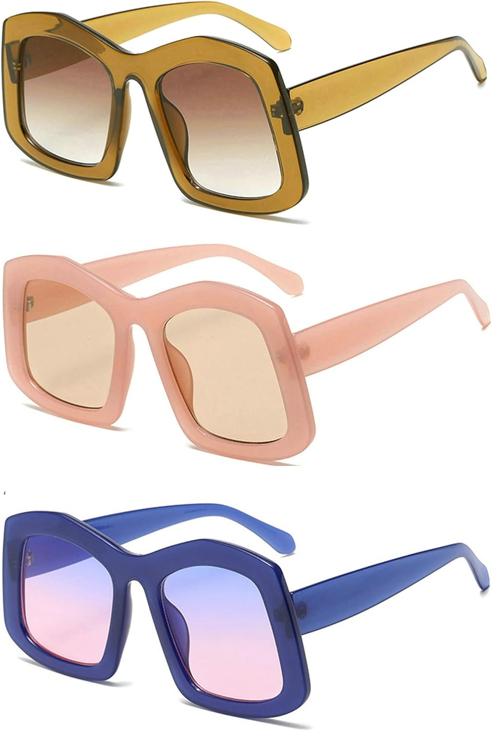 

Солнцезащитные очки Melrose Big Square, модные женские, конфетного цвета, ретро, ​​увеличенного размера, трендовые солнцезащитные очки с защитой от УФ-излучения UV400, 3pcs Tea&pink&blue