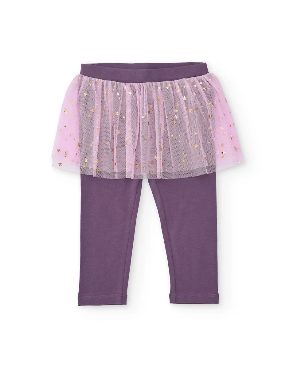 

Фиолетовые детские колготки с розовой юбкой из тюля и звездными деталями Tuc tuc