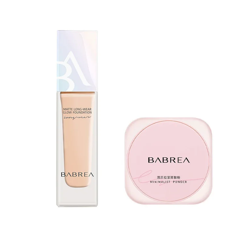 BABREA Набор косметики для женщин, Two-Piece Set: #01 Ivory White, Soft Mist Liquid Foundation+#02 Clear Purple Loose Powder