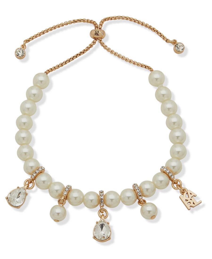 

Браслет-слайдер с логотипом и подвеской из искусственного жемчуга KARL LAGERFELD PARIS, White