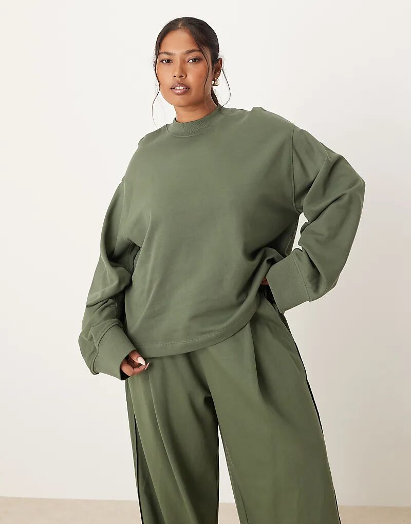 

Толстовка ASOS DESIGN Curve с вафельной вставкой цвета хаки