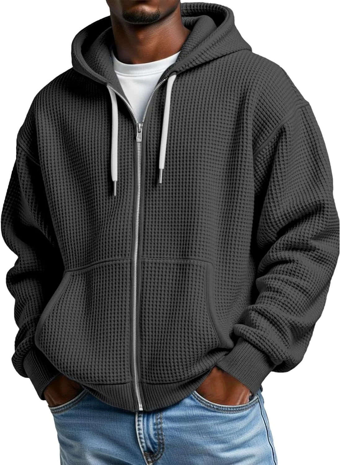 

Толстовка с капюшоном Zip Up, оверсайз, из вафельной ткани