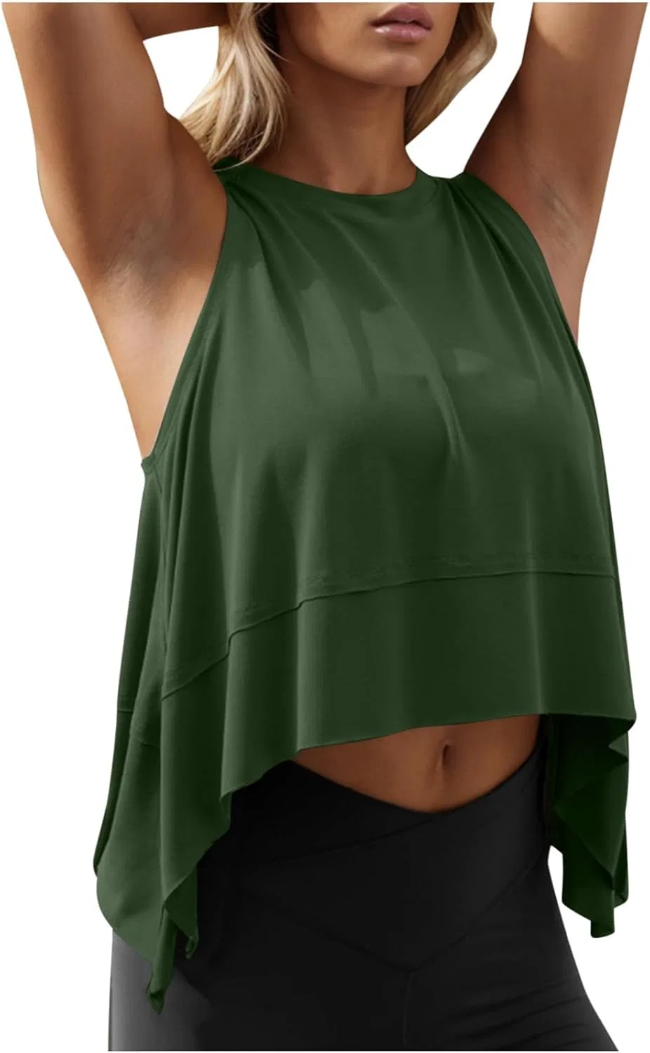 Женский топ для тренировок асимметричный, свободный, без рукавов, Polyester, D002-dark Green