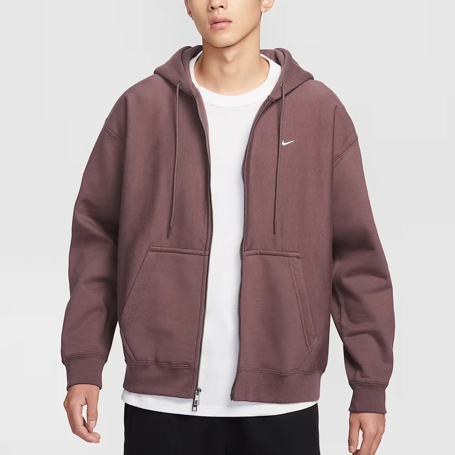 Толстовка с капюшоном на молнии, Full, Solo Swoosh, флис Nike, tattoo черный фиолетовый/белый — фото 4