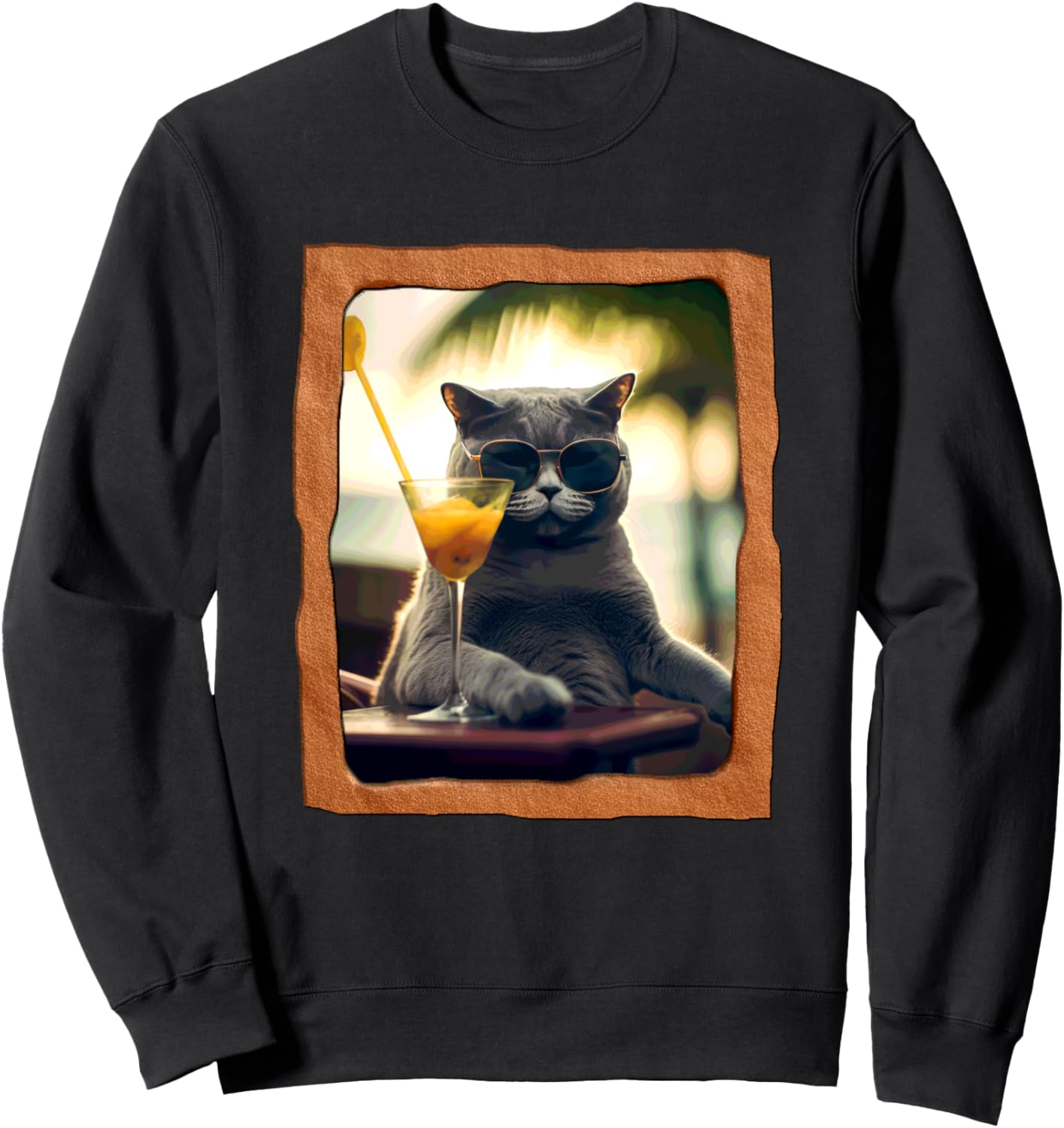 

Стильная толстовка с котом, наслаждающимся тропическим коктейлем Playful Summer Vibes Pet Relaxation Beach Life, черный