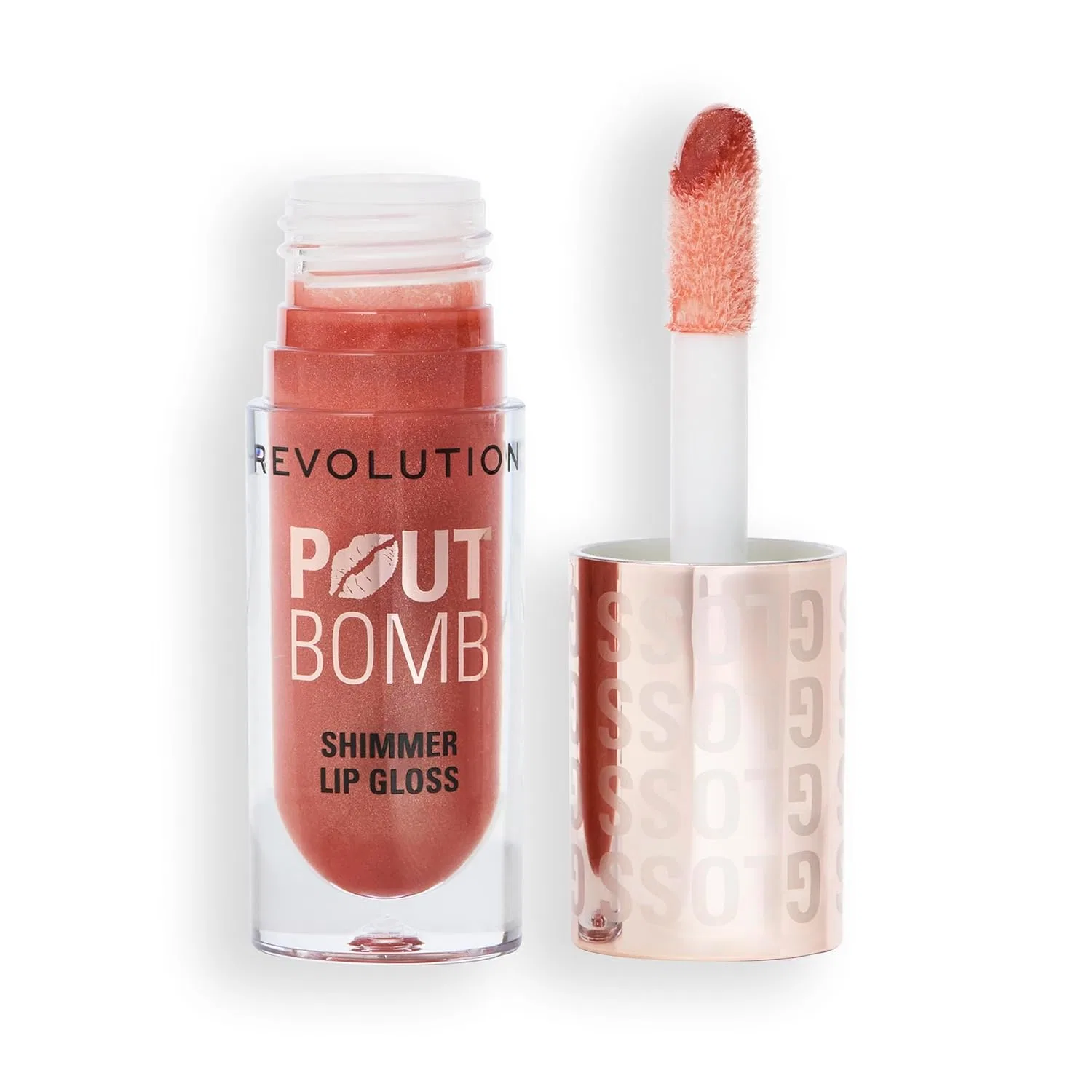 Блеск для губ «Pout Bomb Shimmer Gloss» с гиалуроновой кислотой и ароматом ванили от Revolution Revolution Beauty London, Nude Glow