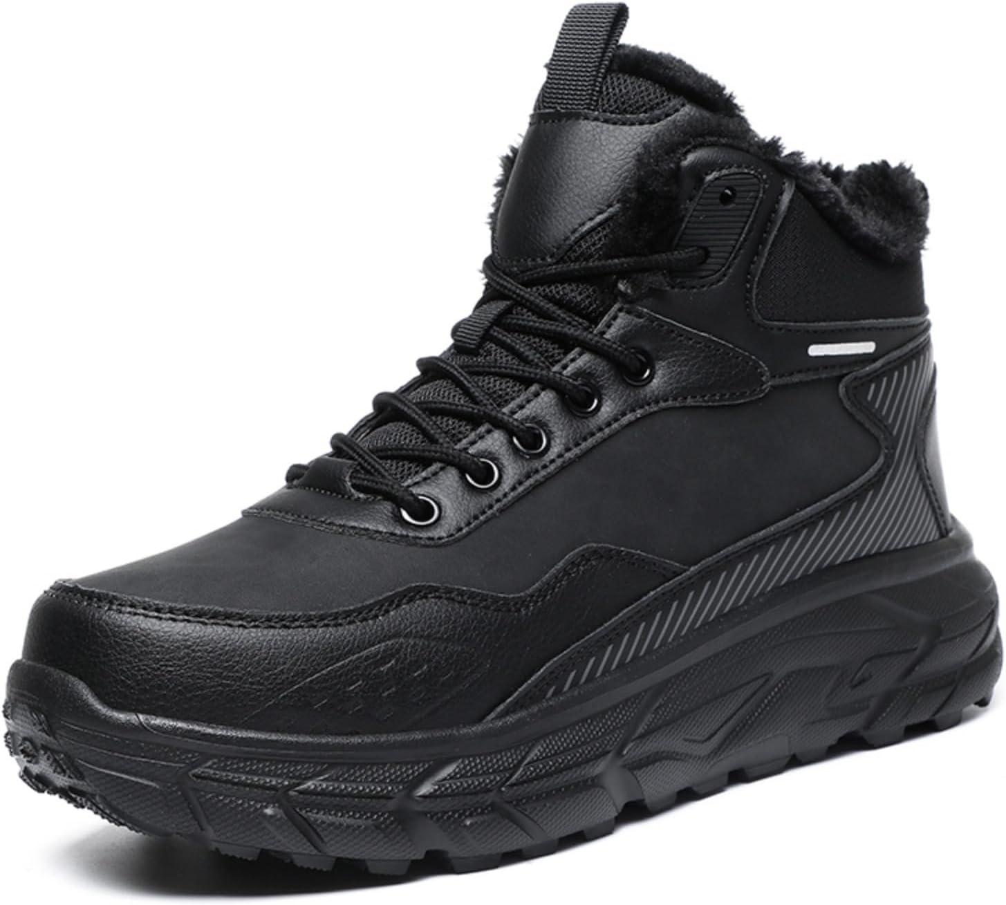 

Мужские кожаные зимние ботинки Kelibasi с меховой подкладкой, высокие ботинки на голенище с толстой противоскользящей подошвой - теплые походные и ботинки для прогулок по снегу, черный