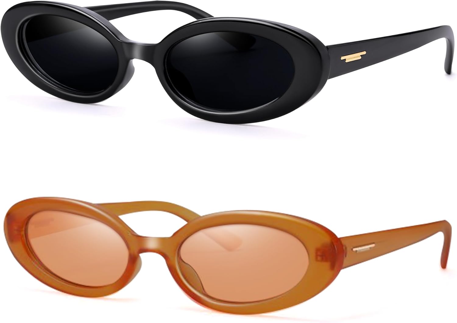 

Солнцезащитные очки Hycredi Retro Oval для женщин и мужчин, модные маленькие солнцезащитные очки в стиле 90-х, винтажные «кошачий глаз», 2 Pack (Black/Grey + Orange/Brown)