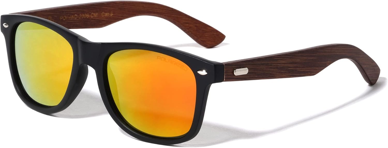 

Поляризованные цветные зеркальные солнцезащитные очки в классической квадратной оправе из дерева с декоративными заклепками на дужках Sunglasses Luxe, Yellow Brown Wood