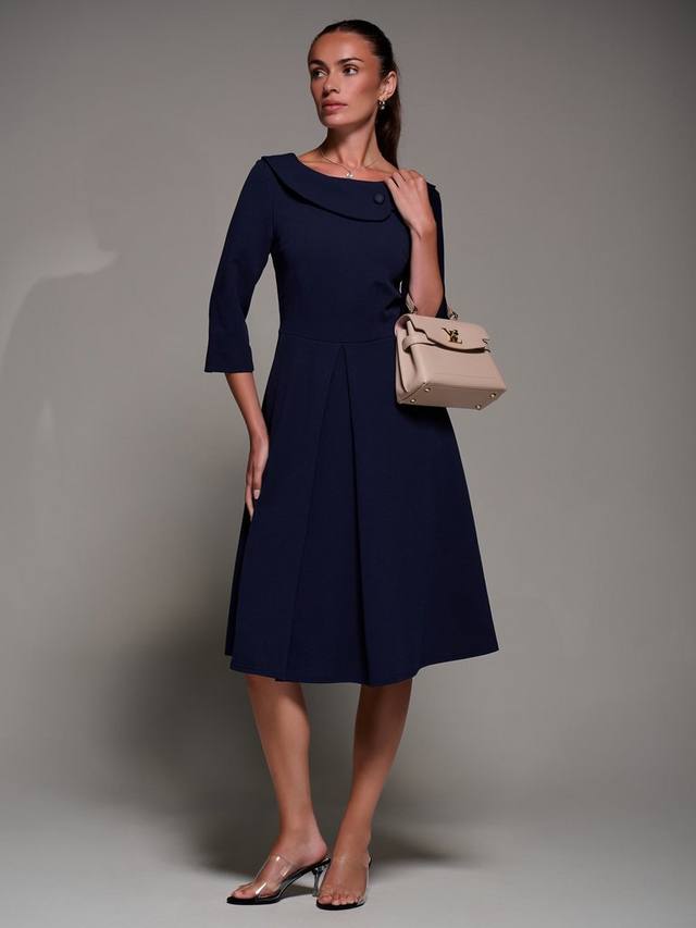 

Платье миди с длинными рукавами и отложным воротником Jolie Moi, Navy