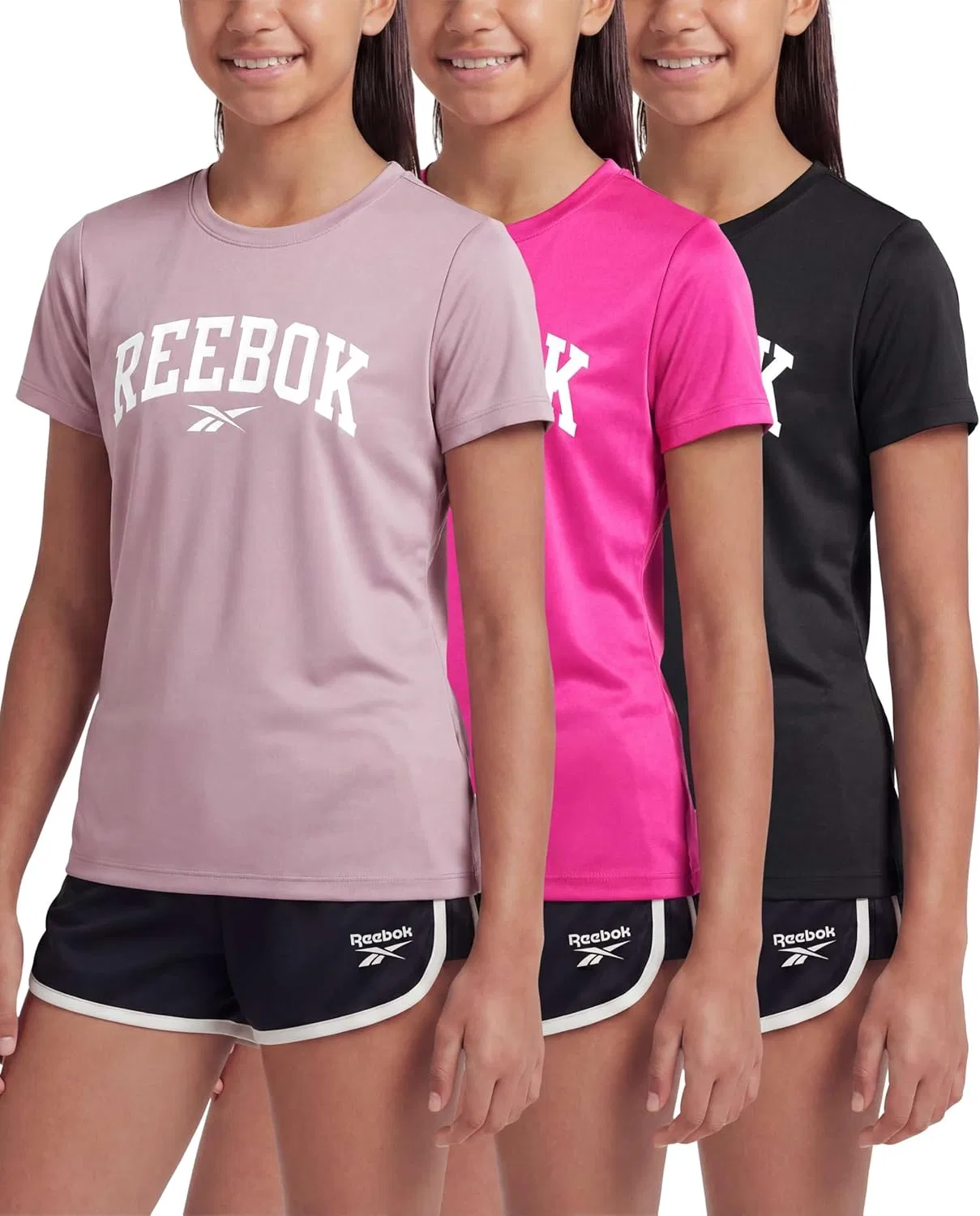 Футболка Reebok 3 шт, Solid Black, Solid Fuchsia Fedora, Solid Fragrant Lilac