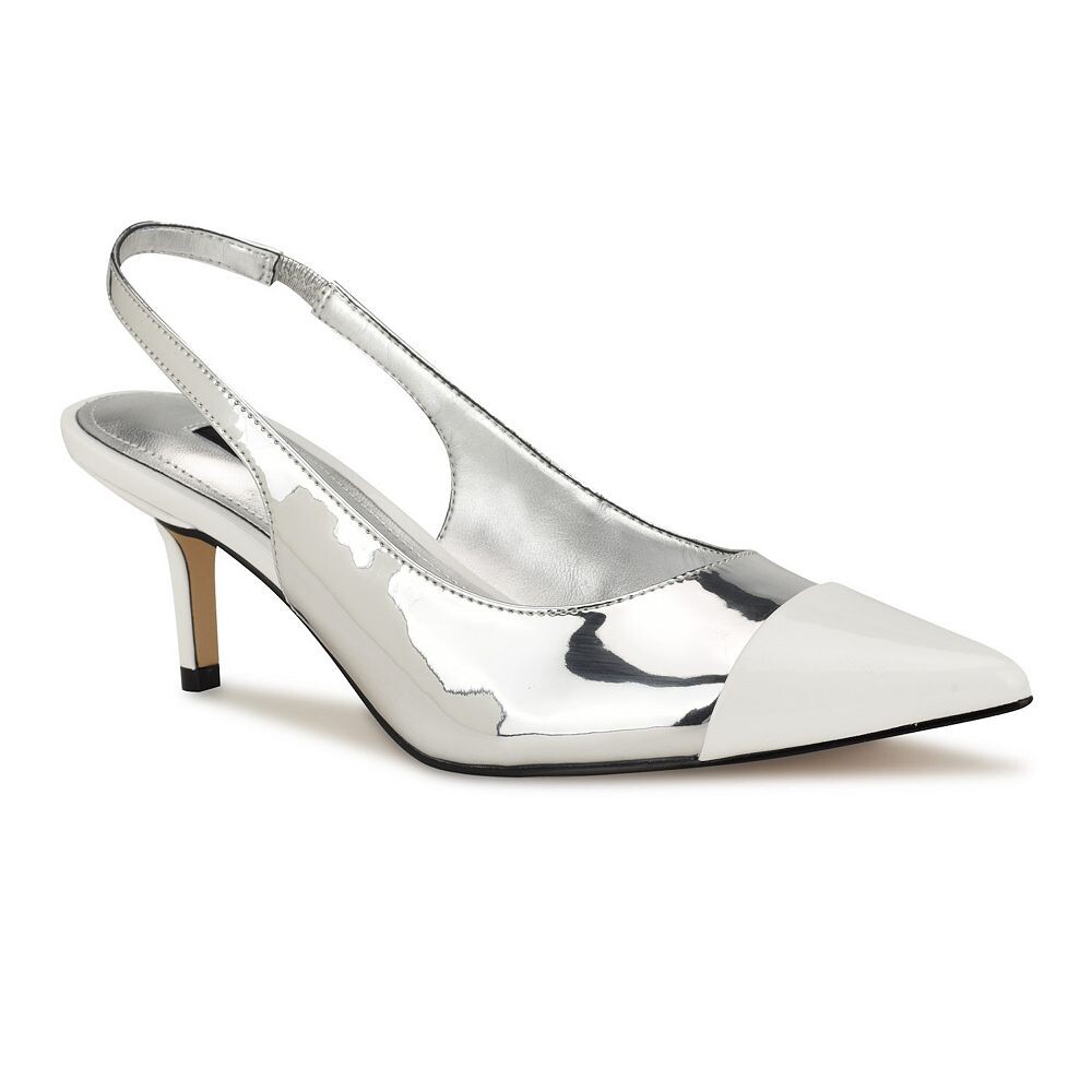 

Женские туфли-лодочки Nine West Awaie с открытой пяткой и острым носком, цвет Silver Mirror Metallic
