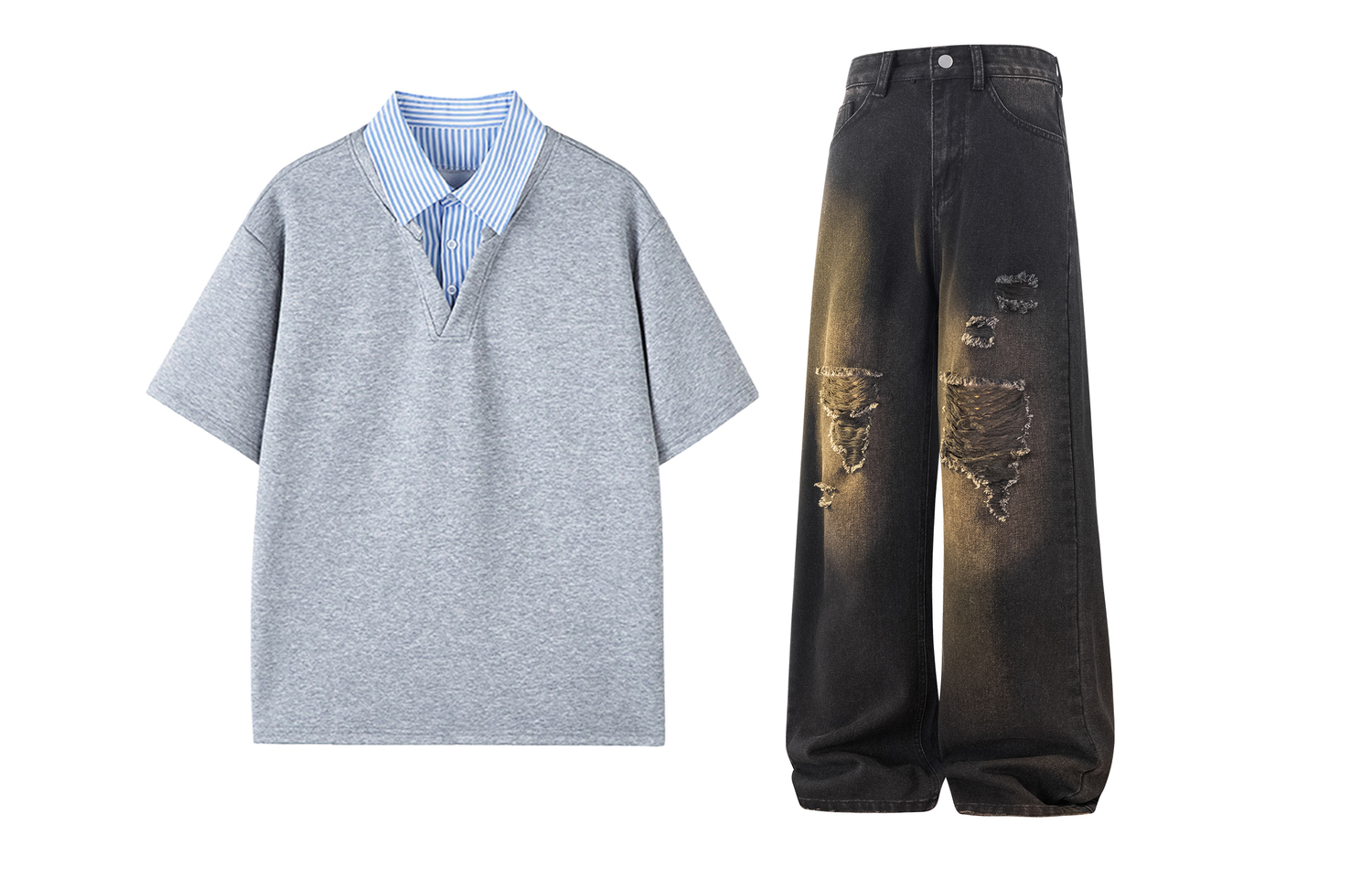 

Повседневная спортивная одежда Unisex с лацканом Moderate X1617, серый top+черный pants