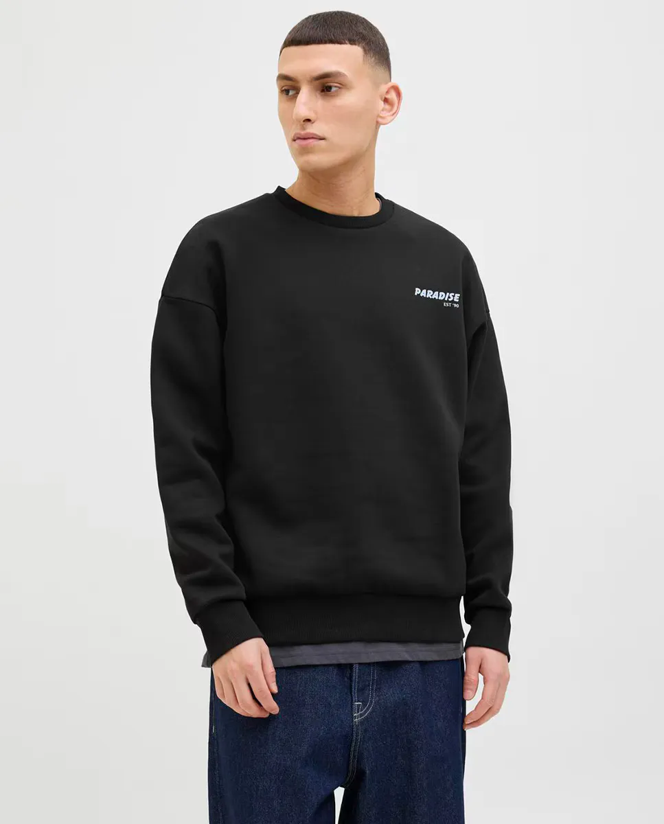

Мужская толстовка без капюшона с отделкой спереди Jack & Jones, чёрный