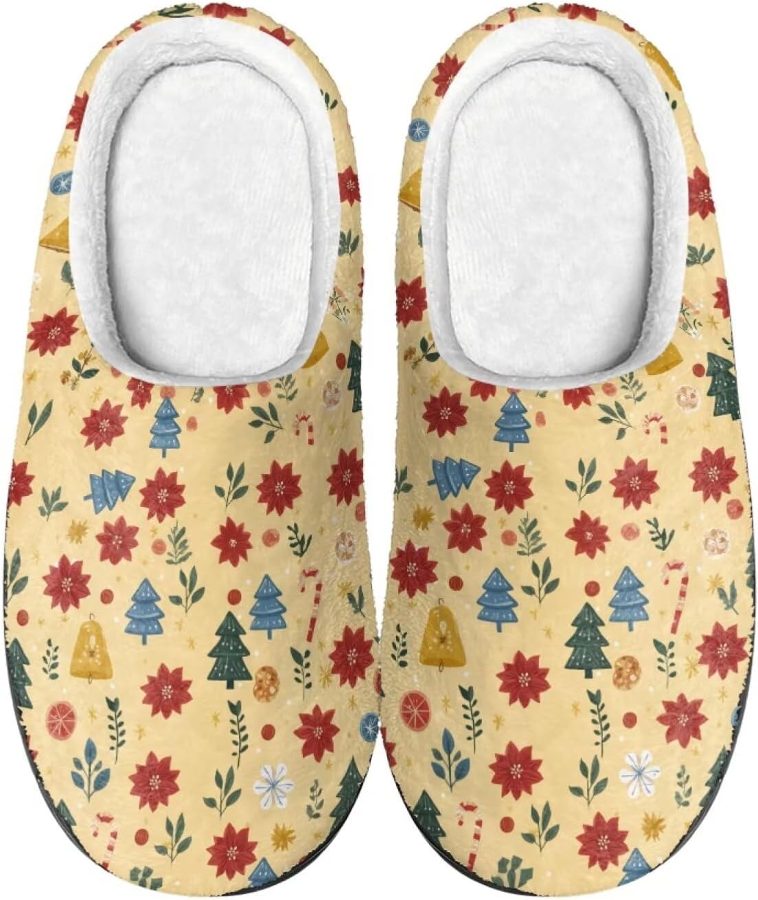 

Удобные плюшевые тапочки Cadowhimsy с закрытым носком, домашние тапочки без шнурков, пушистые домашние тапочки для женщин и мужчин, для дома и улицы, Christmas Flower Bell Pinetree