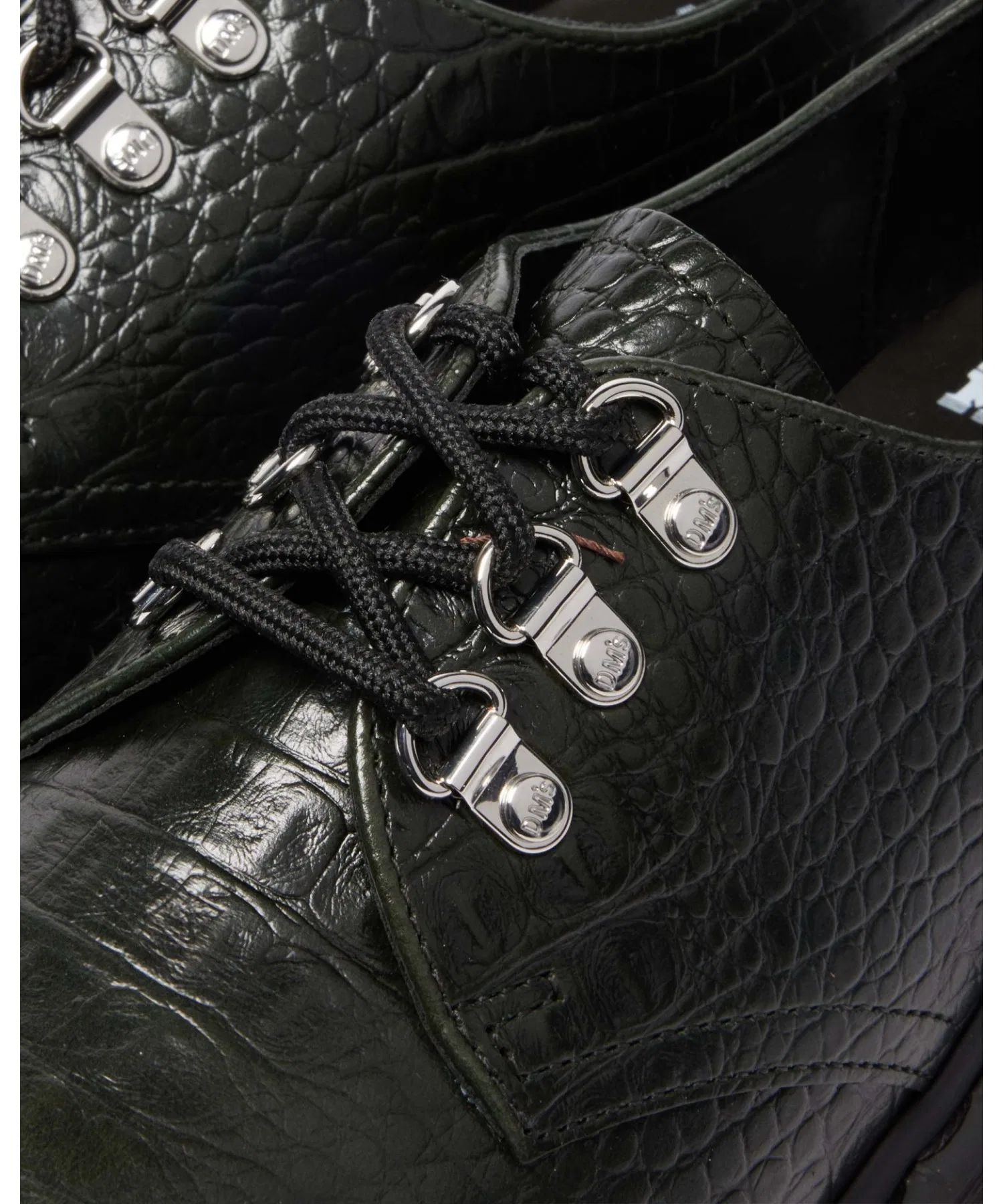 Унисекс ботинки из кожи с тиснением Dr. Martens 1461 STEEL TOE зелёные — фото 4
