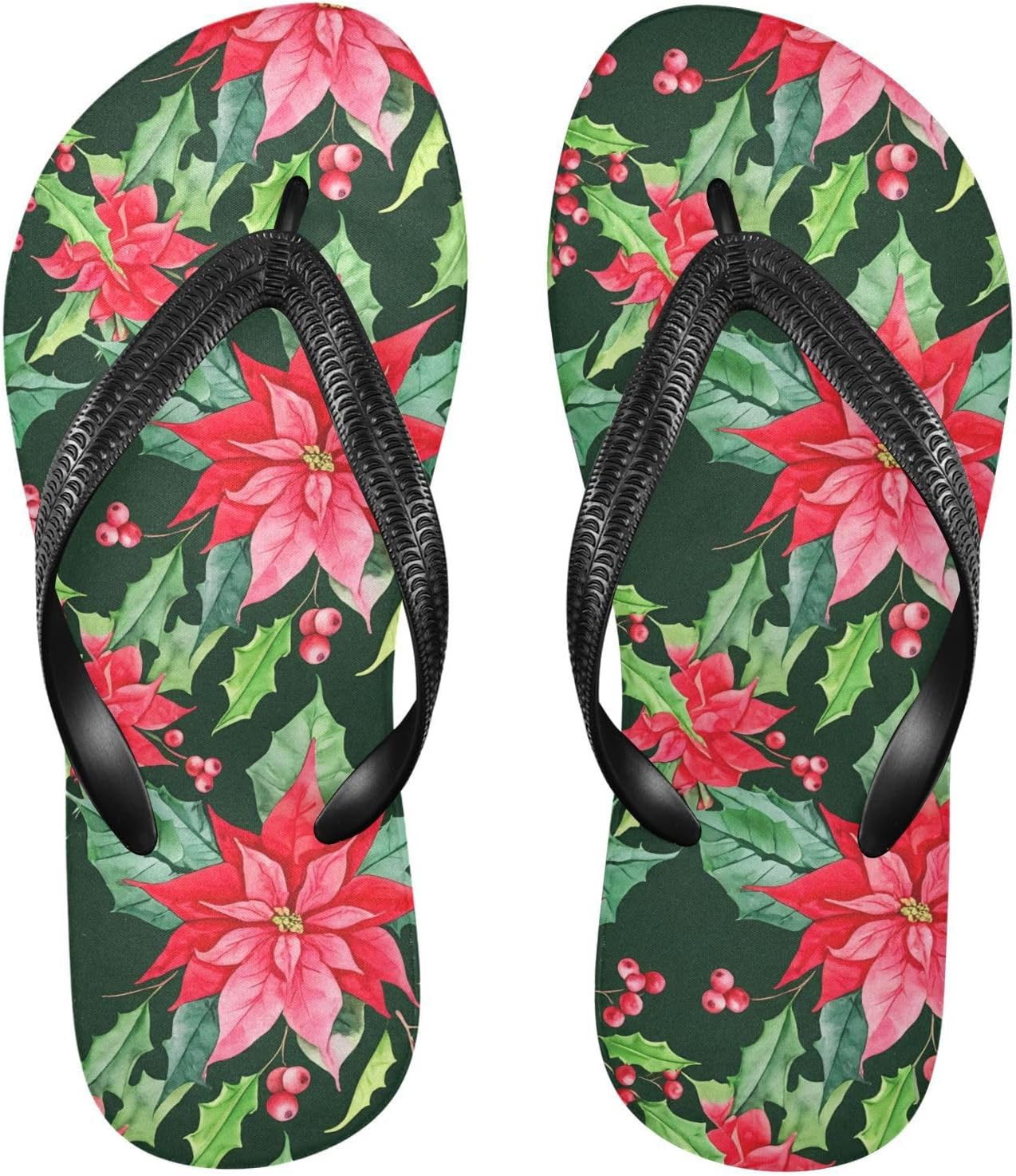 

Вьетнамки с рисунком пуансеттии и ягод падуба, зеленые, пляжные, резиновые, с нескользящей подошвой, летние шлепанцы для женщин и мужчин Sinestour