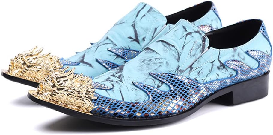 

Мужские классические туфли Santimon из натуральной кожи с металлическим заостренным носком в виде дракона, для смокинга и делового стиля, комбинированные лоферы, синий