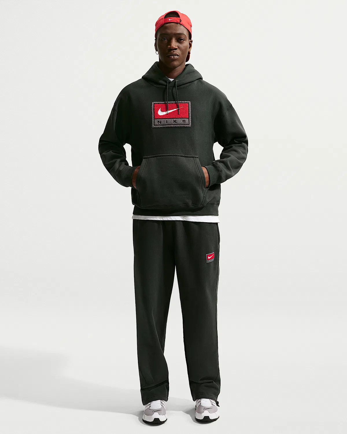 Мужская флисовая худи-пуловер Nike Solo Swoosh, Black Spruce/White — фото 4