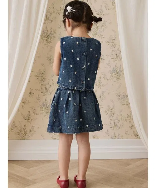 Юбка джинсовая Josie Floral Denim с вышивкой, синяя — фото 4