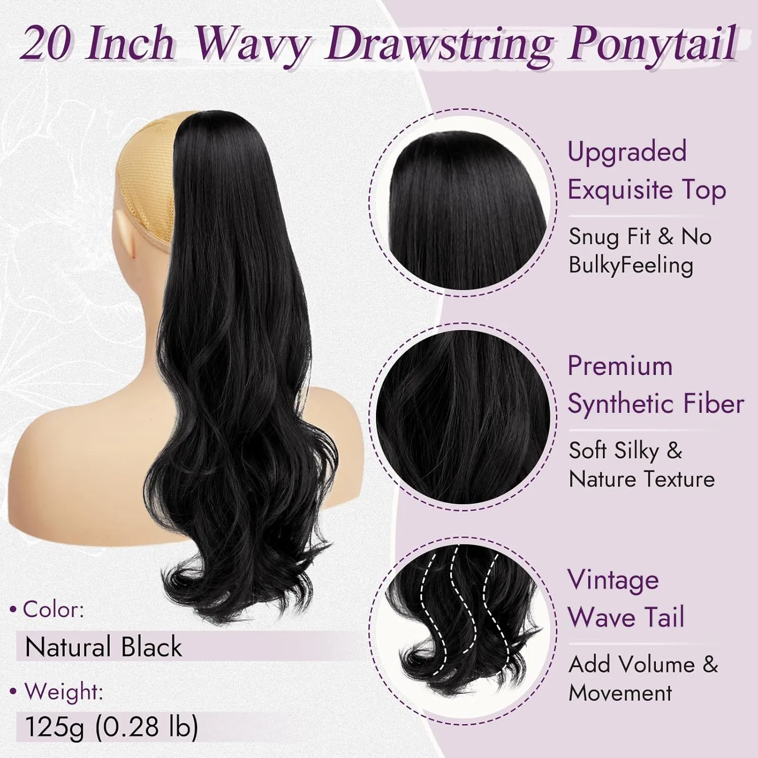 Накладной хвост «Wavy Ponytail Hairpiece» черный с кудрями от BARSDAR Barsdar, Natural Black — фото 2