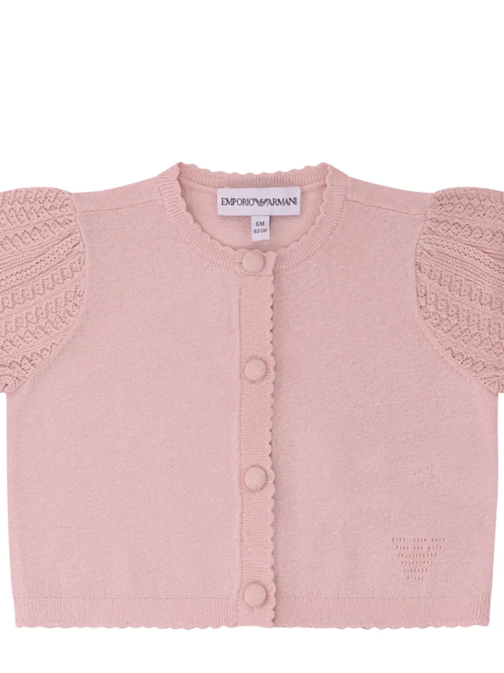Кардиган с волнообразной отделкой и рукавами-фонариками Emporio Armani Kids, розовый — фото 2