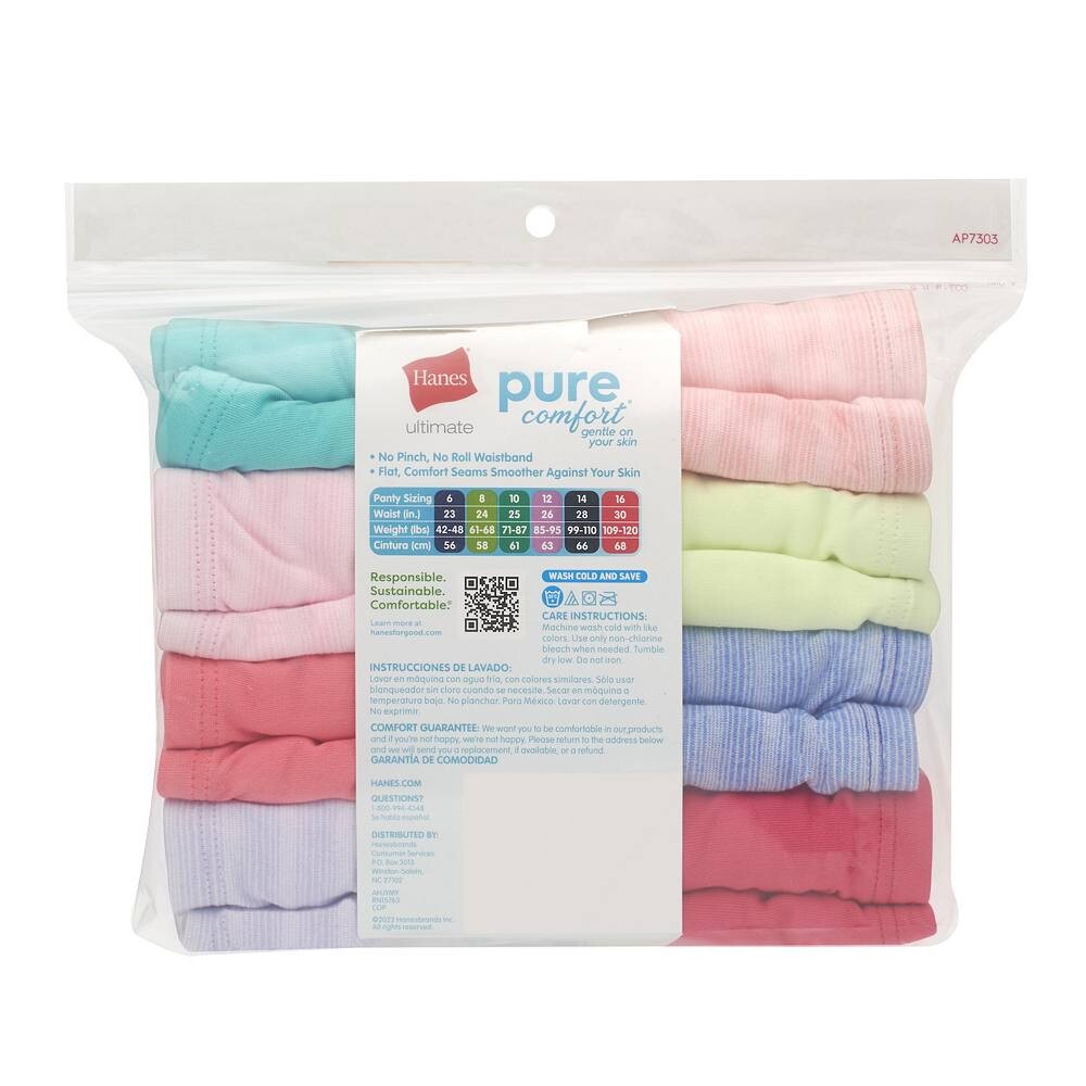 Набор трусиков из микрофибры Hanes Ultimate Pure Comfort для девочек 6–14 лет, 8 шт., мультиколор — фото 4