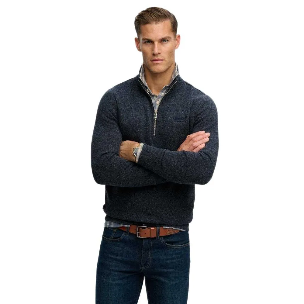 

Свитшот Superdry с винтажным логотипом и вышитой молнией до середины груди, синий