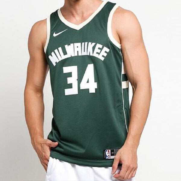 Футболка баскетбольная майка жилет nba sports sw fan edition milwaukee bucks alphabet 34 Nike, зеленый — фото 3