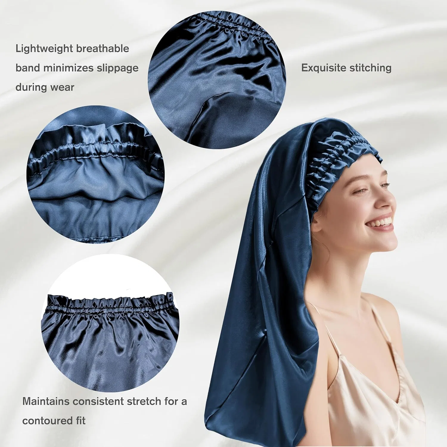 Шелковая шапочка для сна «townssilk» из тутового шелка 22 момме Townssilk, Navy Blue — фото 3