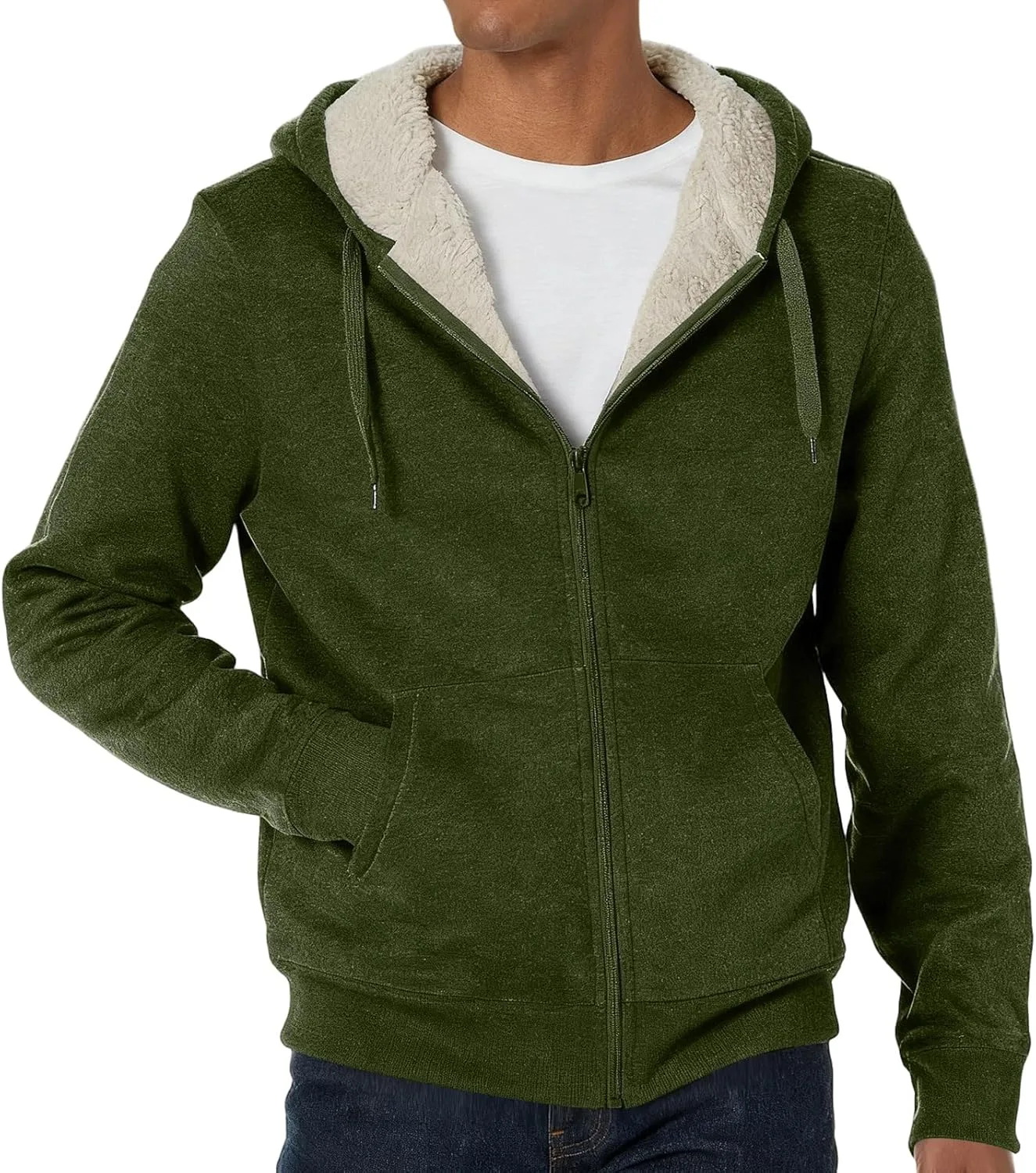 

Толстовка Sherpa с капюшоном для мужчин Big and Tall, теплая, на молнии, свободного кроя tobchonp