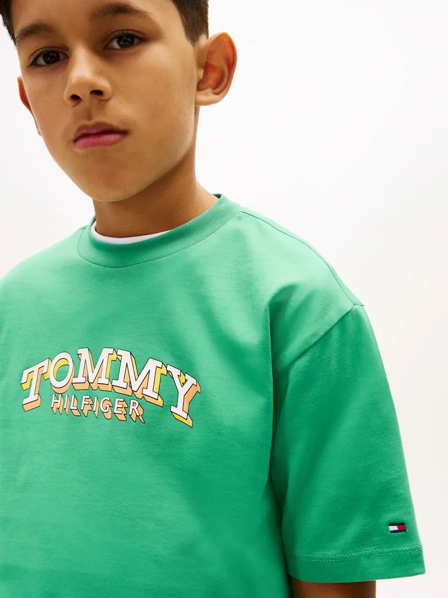 Детская футболка с логотипом на передней стороне Tommy Hilfiger, зеленый — фото 3