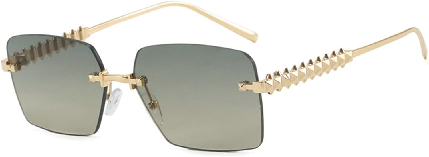 

Солнцезащитные очки Willochra Designer, унисекс, повседневные, для путешествий и покупок, без оправы, с зауженными краями и заклепками, женские, с защитой от УФ-излучения UV400, Green Gary