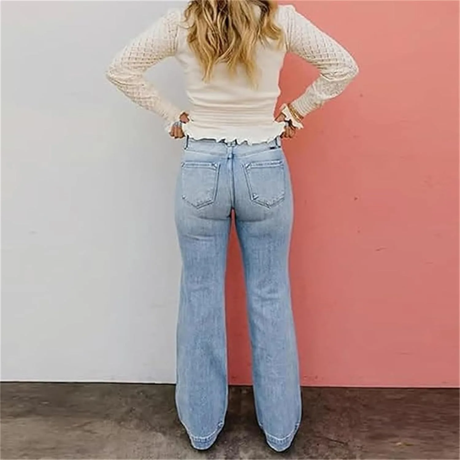 Джинсы High Rise Vintage Wash Top Straight Leg, Plus-Size, с эффектом Vintage Wash, эластичные, с контролем живота — фото 4