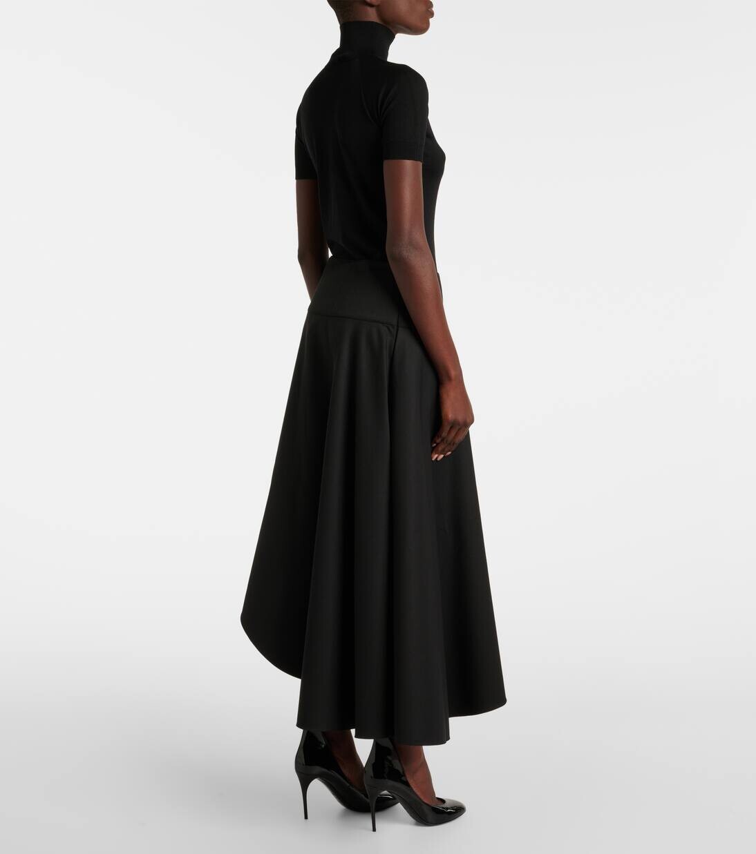 Асимметричная шерстяная юбка миди Alaïa, цвет noir alaia — фото 3