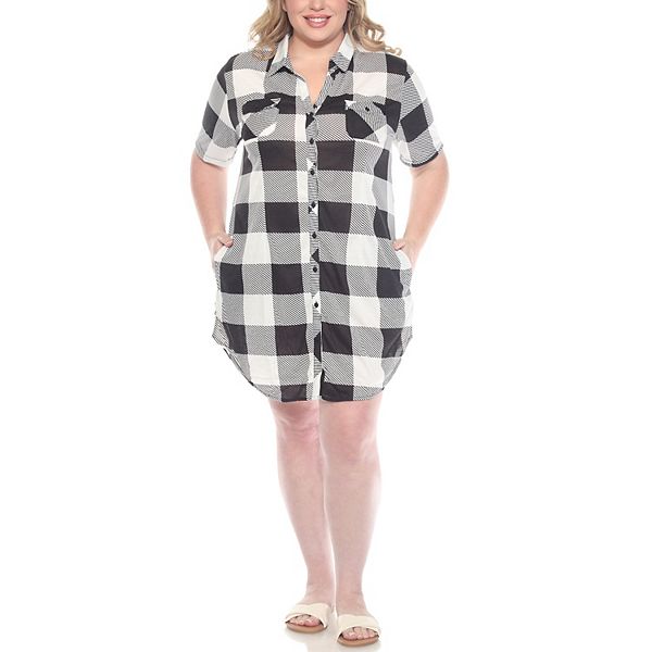 

Платье-рубашка в клетку с коротким рукавом Plus size Wm Fashion, Black