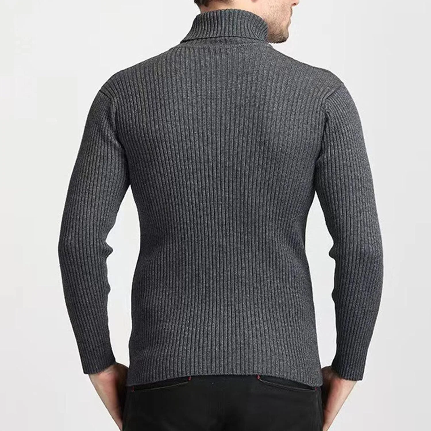 Мужской свитер с воротником-стойкой Slim Fit, теплый, с длинными рукавами — фото 3