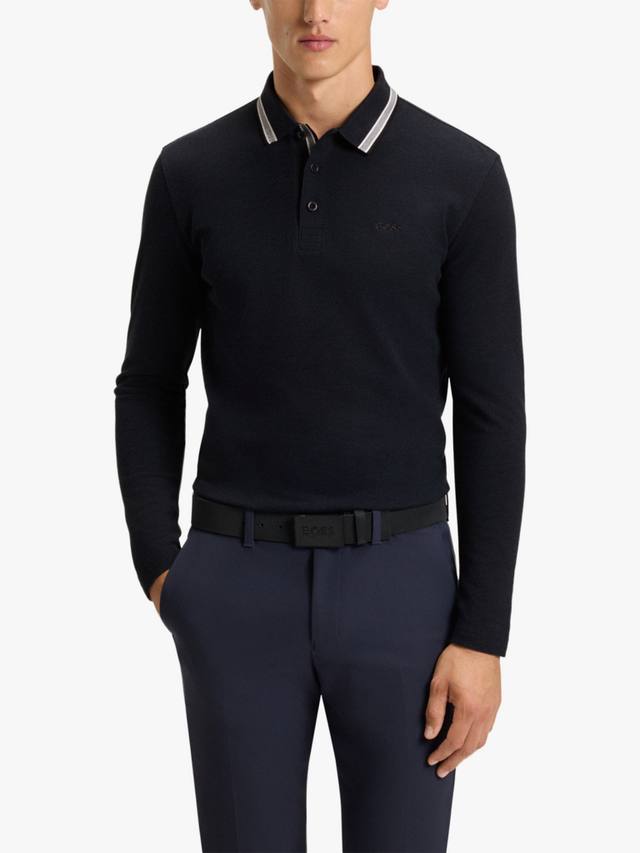 

BOSS Plisy длинный рукав хлопковая поло HUGO BOSS, Navy