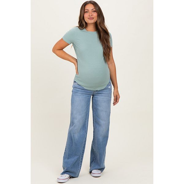 

Джинсы для беременных средней посадки, прямого кроя, с необработанным краем, широкие. Pinkblush