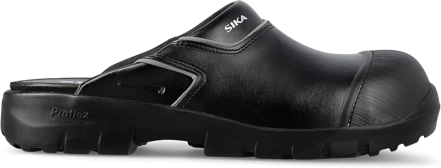 Рабочие сабо SIKA Unisex Proflex Open Safety Clogs, нескользящая полиуретановая подошва, водоотталкивающая кожа Permair, защитный носок ProNose, амортизирующая рабочая обувь для строительства, промышленности и пищевой отрасли, Black — фото 2