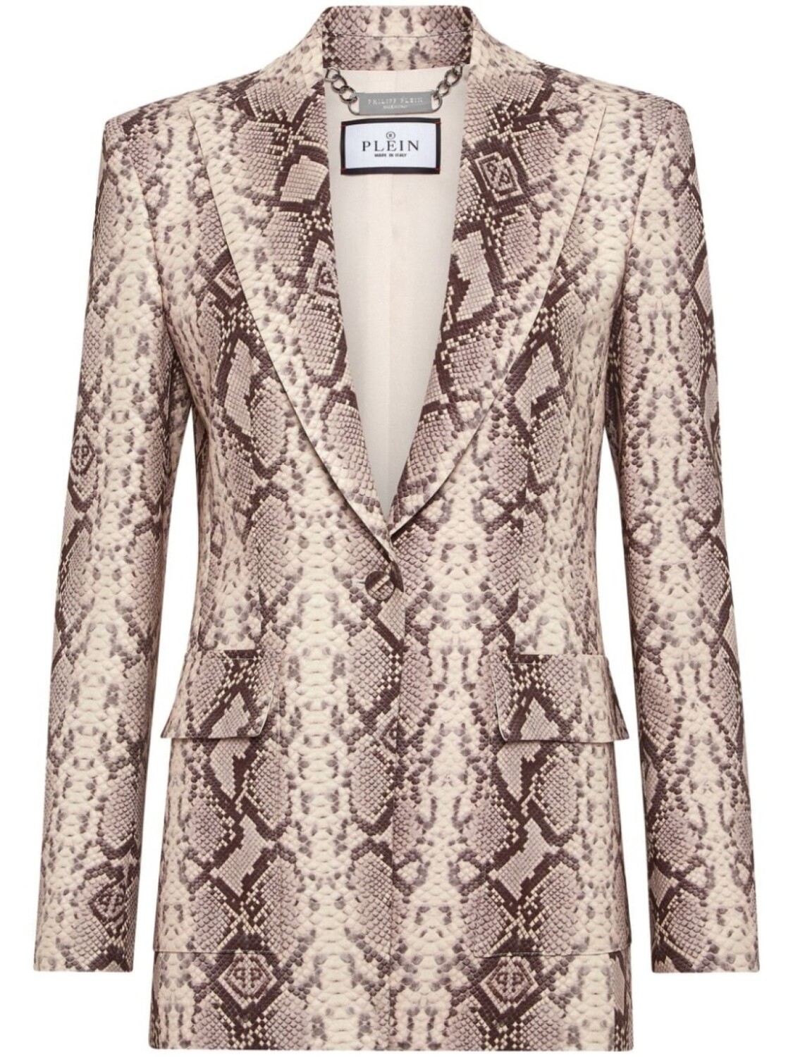 

Philipp Plein атласный блейзер с принтом питона, нейтральный цвет
