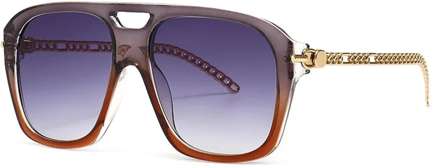 

Ретро солнцезащитные очки для женщин с металлическими цепочками на дужках, модные солнцезащитные очки для мужчин с защитой от УФ-излучения, винтажные TVTBBVV, C2gray-tea