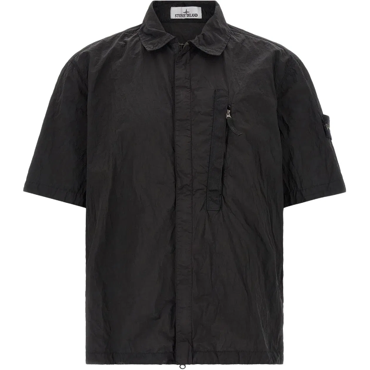 Рубашка с коротким рукавом и карманом на молнии STONE ISLAND, Black