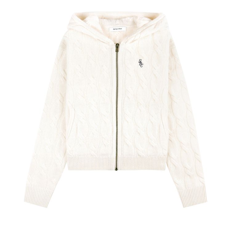 

Худи Sporty & Rich Sporty & Rich SRC Cable-knit Wool Cashmere Zip Hoodie Cream, кремовый