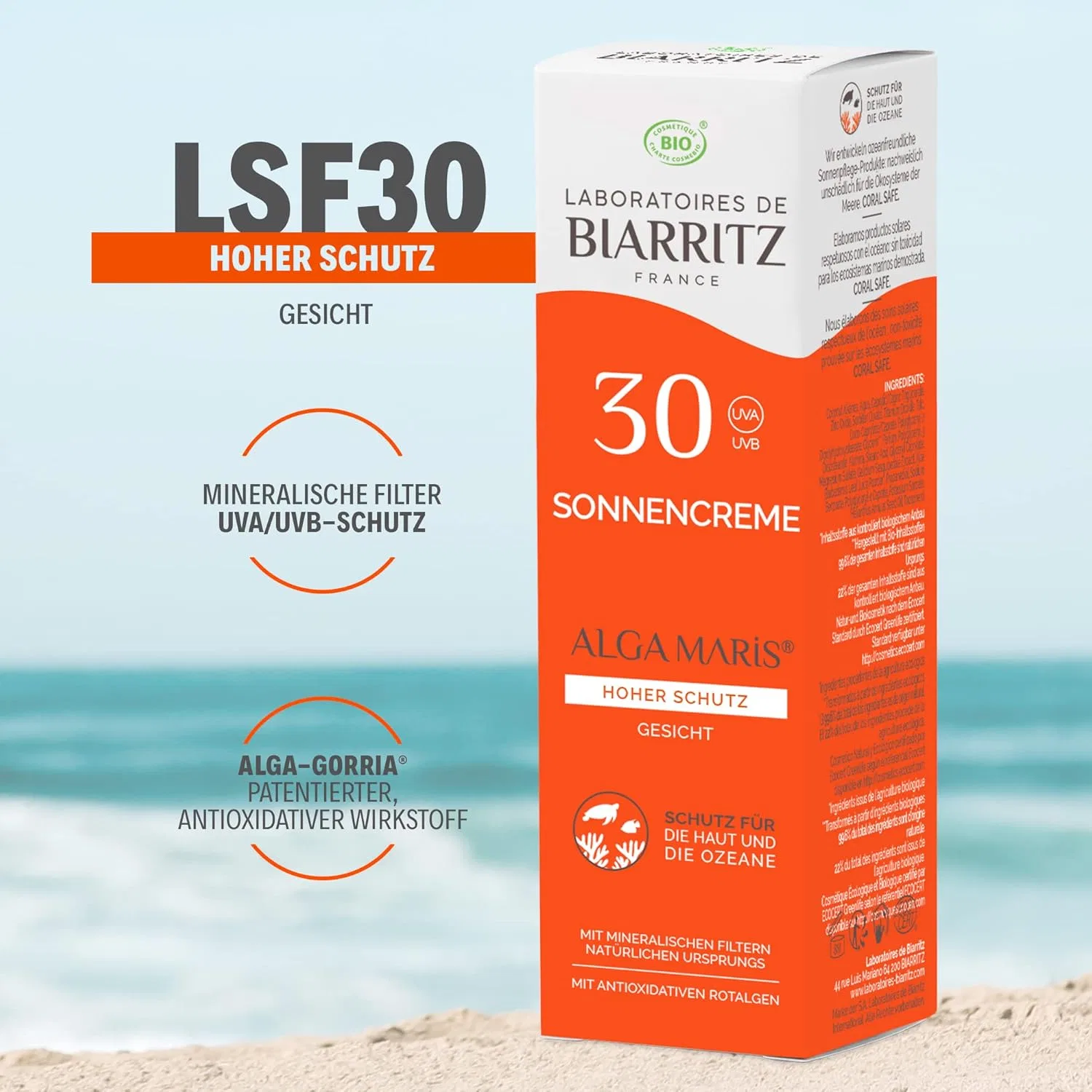 Органический солнцезащитный крем для лица SPF30 «ALGA MARIS» от Laboratoires de Biarritz, 50 мл Laboratoires De Biarritz — фото 3