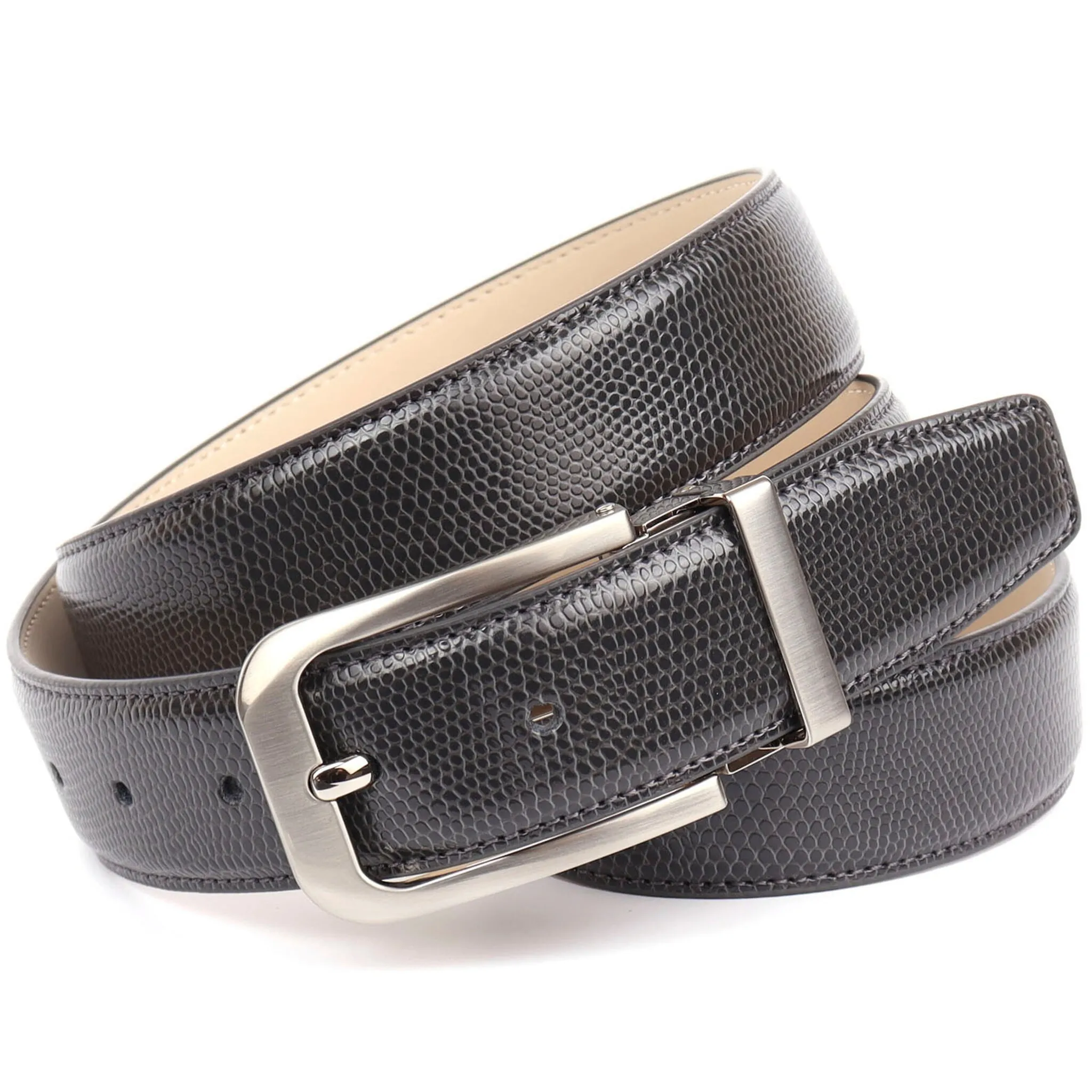 

Кожаный ремень Anthoni Crown, стильный ремень с тиснением под рептилию, серый