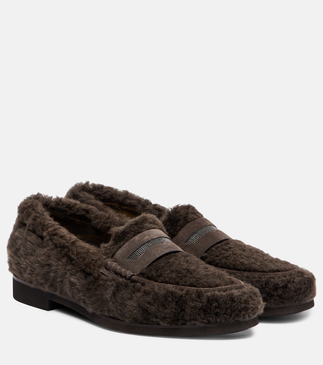 Лоферы из овчины Monili Brunello Cucinelli, темно-коричневый