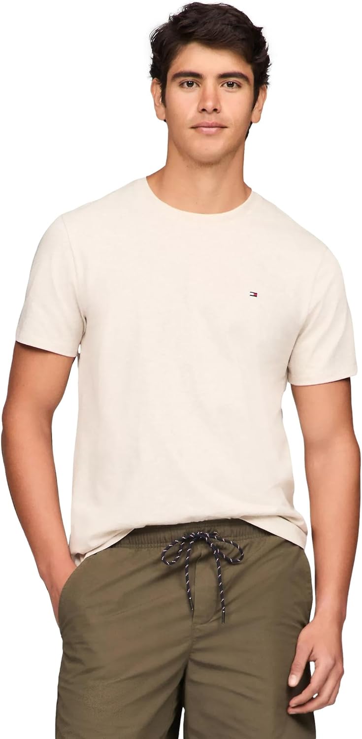 

Мужская футболка Tommy Hilfiger из эластичного джерси с круглым вырезом, серая, The Beige Heather, Серый, Мужская футболка Tommy Hilfiger из эластичного джерси с круглым вырезом, серая, The Beige Heather