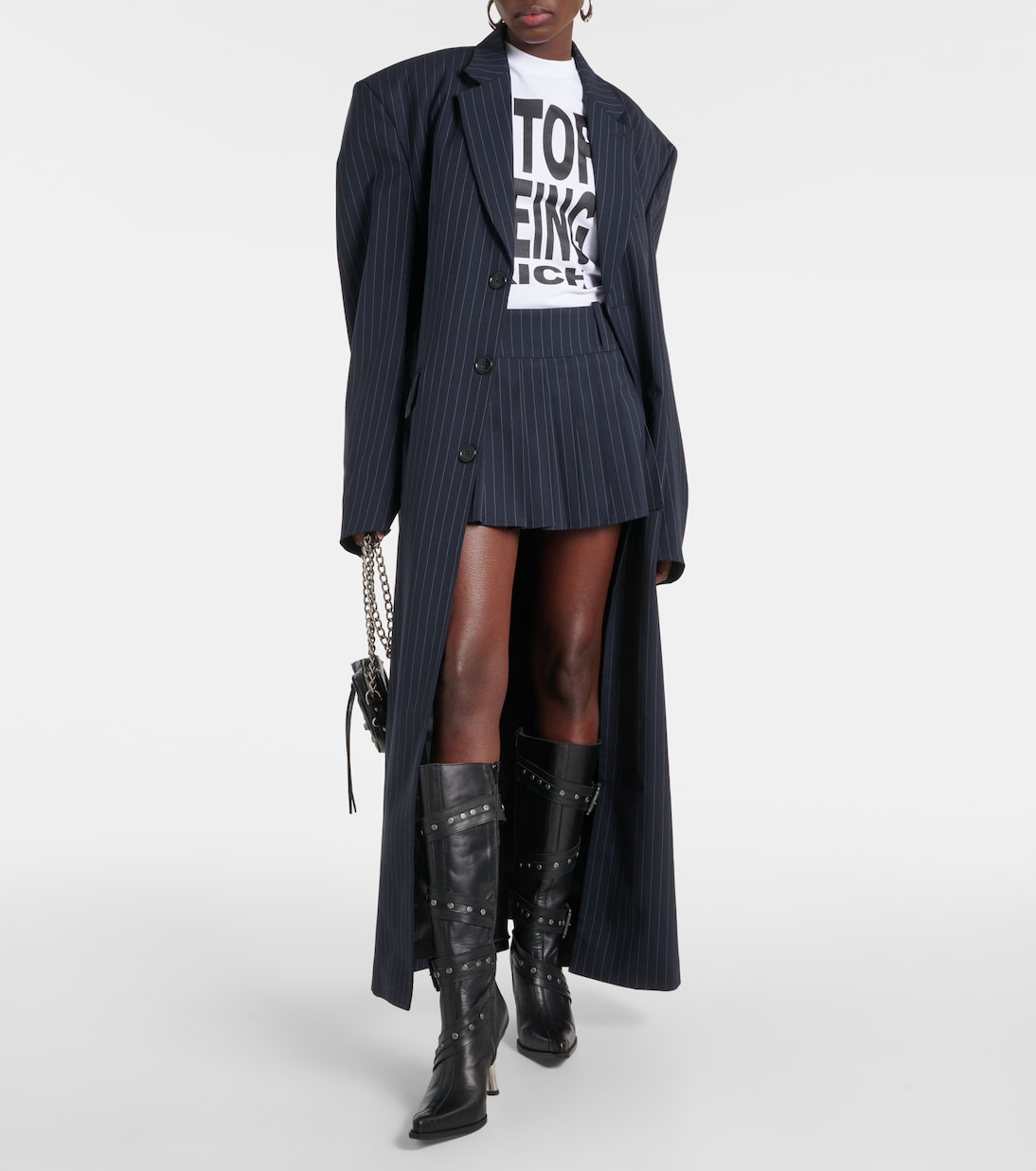 Шерстяное пальто свободного кроя в тонкую полоску Vetements, Navy Pinstripe — фото 2